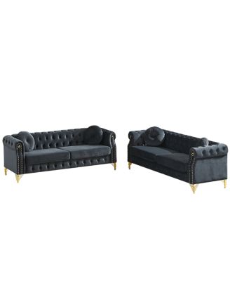 Streamdale  Chesterfield Sofa with Copper Studs & Tufted Buttons, Metal Legs