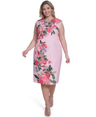 Plus Size Floral Print Sheath Midi Dress