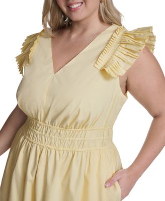 Plus Size Flutter-Sleeve Tiered Maxi Dress