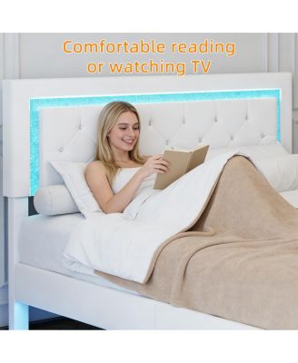 Queen Size Floating Bed Frame with LED Headboard