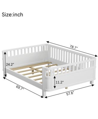 Full Size Wood Platform Bed with Rails for Kids