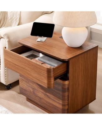 Modern Nightstand with 3 Drawers & Charging Station