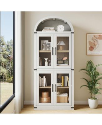 Arched Bookshelf with Doors, 71.4" Tall Farmhouse Bookcase with 15.83" Deep Shelves, Wooden Display Cabinet with Storage