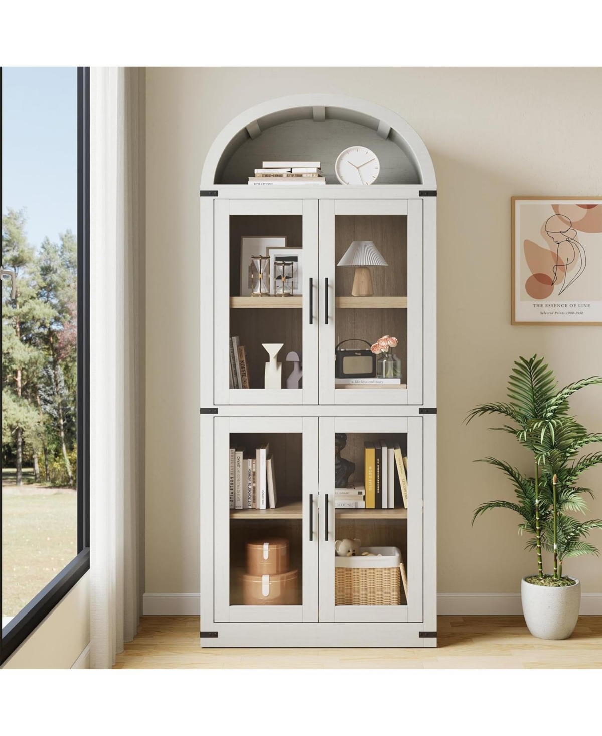 gaomon Arched Bookshelf with Doors, 71.4" Tall Farmhouse Bookcase 15.83" Deep Shelves, Wooden Display Cabinet Storage