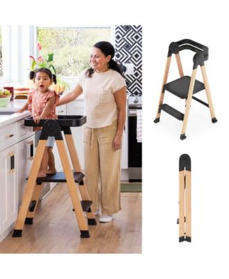 Kitchen Helper FLEX Toddler Tower Step Stool for Kids and Adults- Wood and Plastic Foldable Height Adjustable Stool