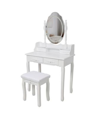 Princess Vanity Desk Set with Mirror & Stool, 4 Drawers, Ample Storage