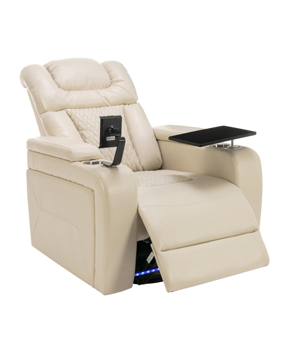 Clihome 270 Degree Swivel Pu Leather Power Recliner Individual Seat Home Theater Recliner with Tray Table,Hidden Arm Storage for Living
