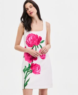 Women's Sleeveless Peony Floral Scoop Neck Sheath Dress