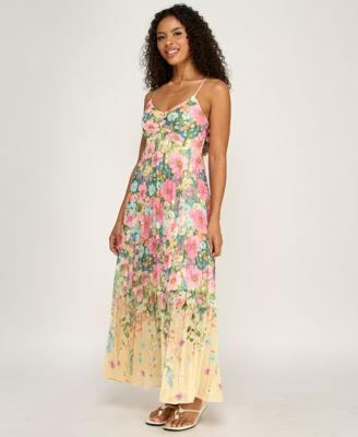 Juniors' V-Neck Floral Print Chiffon Dress