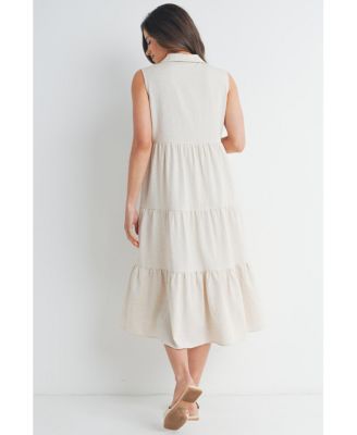 Maternity Nursing Button Front Sleeveless Shirt Dress