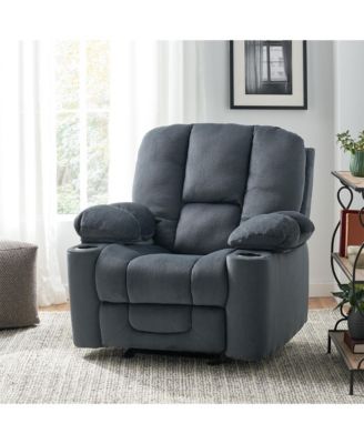 Manual Recliner Chair with Cup Holders, Chocolate Upholstered Recliner Chair
