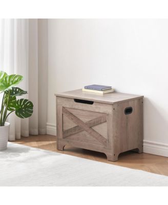 23.6" 300LBS Retro Storage Chest - Wooden Ottoman Bench with 2 Safety Hinges, Easy Assembly