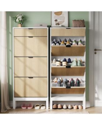 Entryway Freestanding Shoe Cabinet, 3 Flip Fluted Doors + 1 Drawer Shoe Organizer
