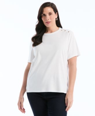 Plus Size Button Detail Short-Sleeve Top