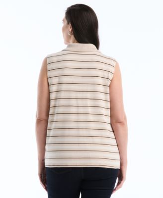 Plus Size Stripe Sleeveless Polo Top
