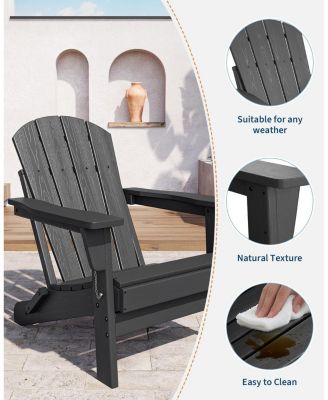Set of 4 Folding Adirondack Chairs, HDPE Plastic Outdoor Seating with Wood Grain Texture, 380 Lbs Capacity, Weather Resistant for Patio, Deck