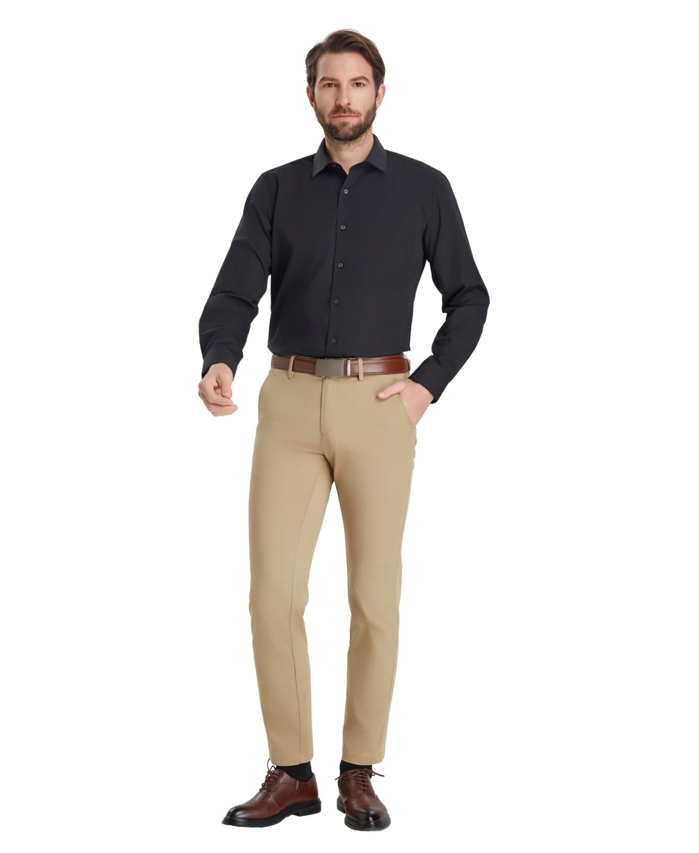 Мужская рубашка Alfani Slim-Fit Solid Dress Shirt, цвет: Чёрный — фото 3