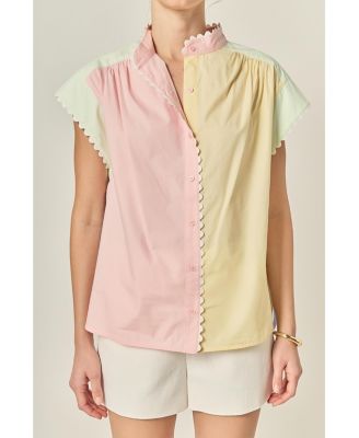 Women's Colorblock Short Sleeve Shirt With Ric Rac Trim