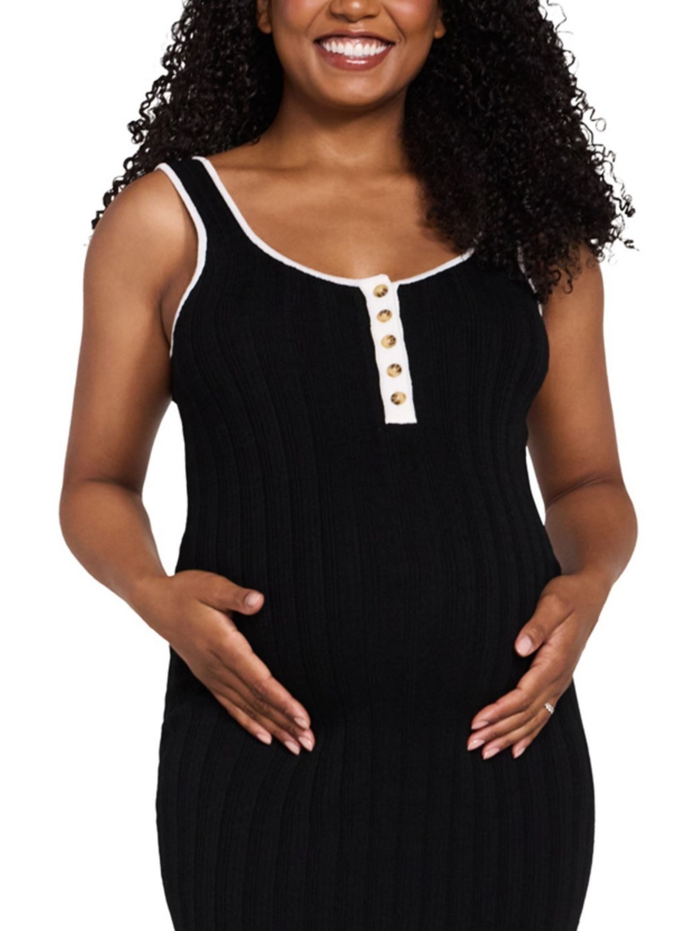 Женское платье Motherhood Maternity Motherhood Sleeveless Nursing Henley Midi, цвет: Чёрный / Белый — фото 4