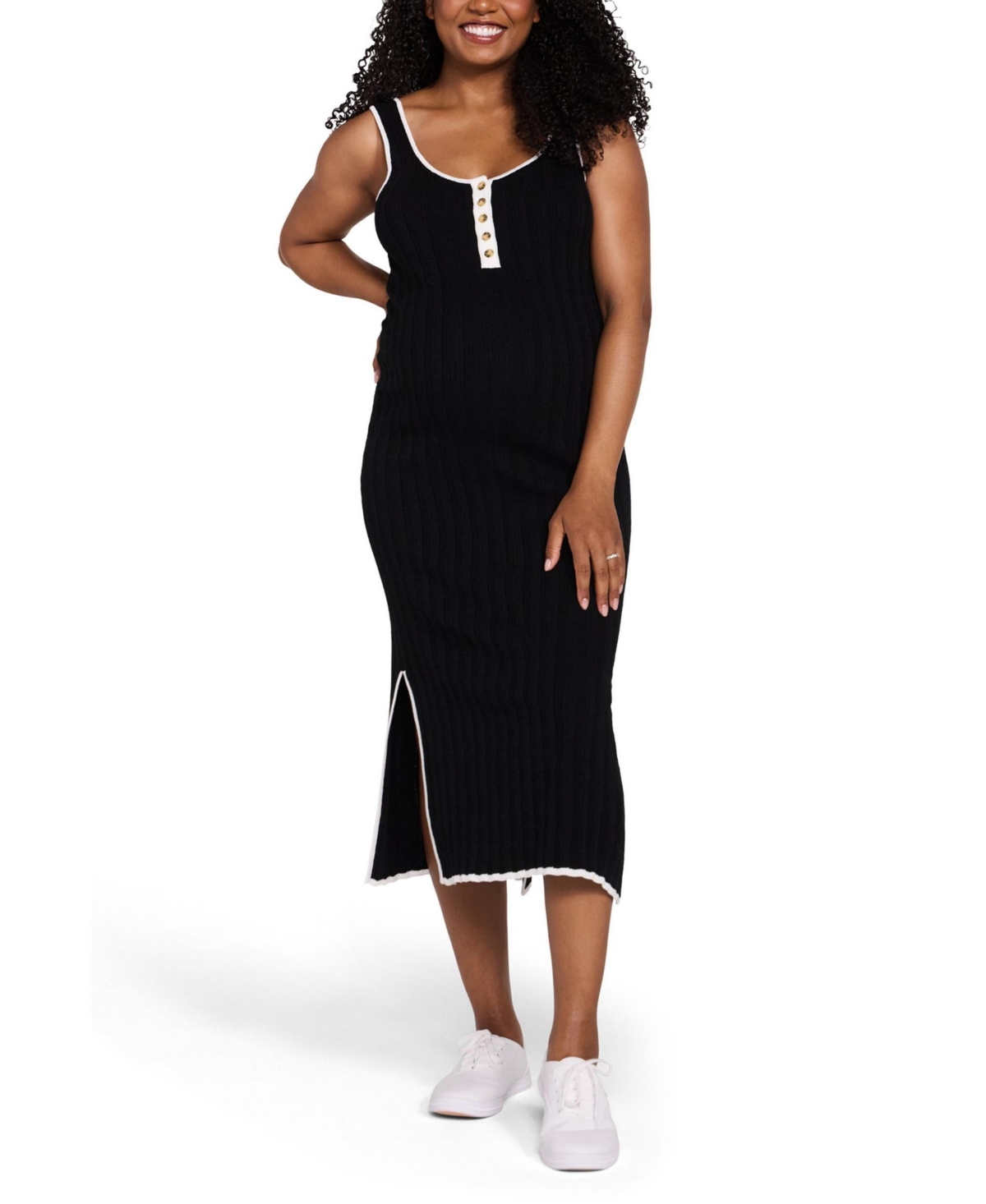 Motherhood Maternity Sleeveless Nursing Henley Midi Dress