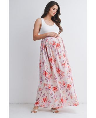 Maternity Floral Scoop Neck Sleeveless Maxi Dress