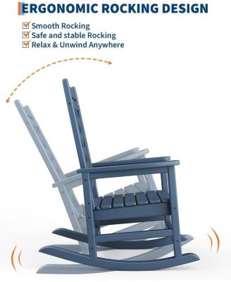 Outdoor Rocking Chair Set of 2, HDPE Weather Resistant Patio Rocking Chair Porch Rocker with Wood Texture & 380 LBS Support for Deck, Pool