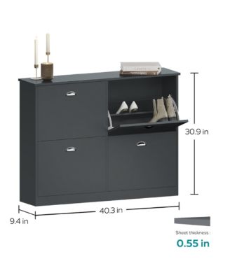 Hidden Slim Narrow Shoe Rack Cabinet - Waterproof MDF Wood Shoe Cabinet with 4 with Flip-Top Drawers for Entryway, Foyer, Hallway