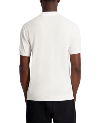 Men's Vertical Stripe Textured Johnny Collar Polo Shirt