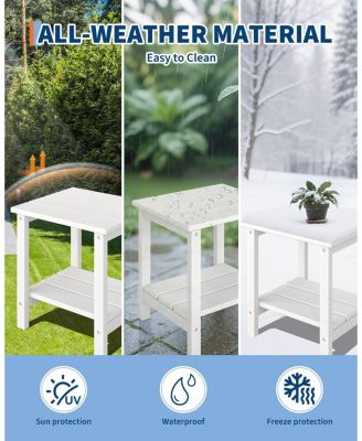 Set of 4 with 2 Side Table, HDPE Plastic Outdoor Chairs with Wood Texture - 380 LBS & Weather Resistant for Fire Pit, Deck