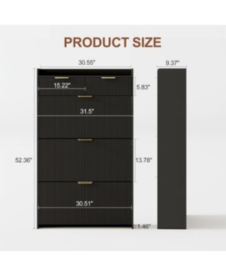 Modern Fluted Entryway Shoe Cabinet - 3 Flip Drawers 2 Small Drawers + Hook Slim Organizer