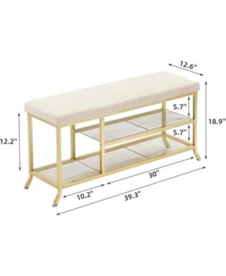 2-Tier Metal Mesh Shoe Rack Bench - Padded Seat Modern Entryway/Bedroom Organizer Easy Assembly