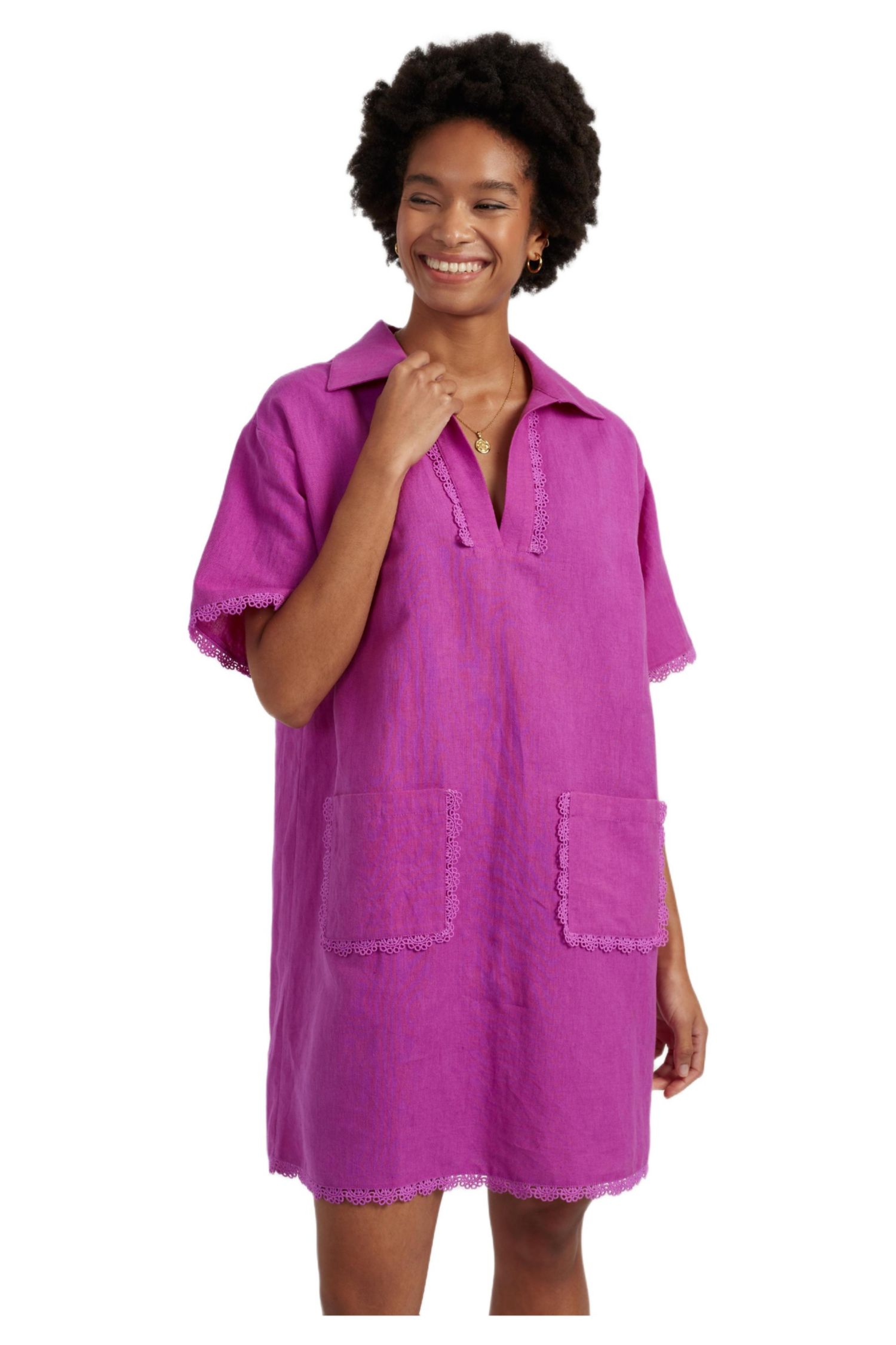 Women's Chinti and Parker Linen-Blend Scallop Tunic Dress