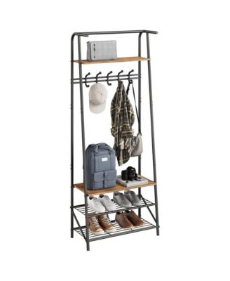 60cm Entryway Hall Tree - 5 Hooks 4-Tier Shelf Metal & MDF Storage Rack