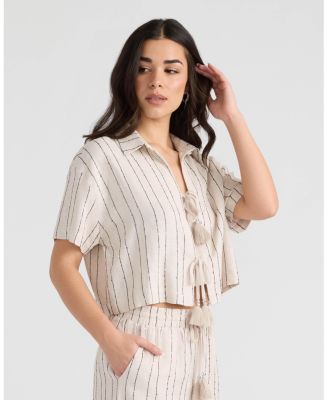 Women's Tie Front Sequins Camp Shirt