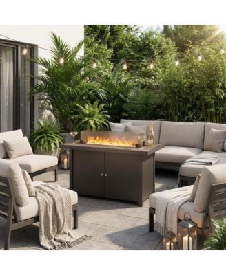 43" Teak Fire Pit Table with Storage & Iron Cooking Top - Outdoor Dining & Heating Combo