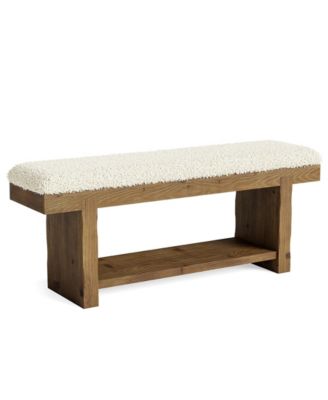 47.2" Solid Wood Bench, 2-Tier Farmhouse Upholstered Entryway Bench with Storage Shelf, Narrow Rustic Bench for Bedroom, Entryway