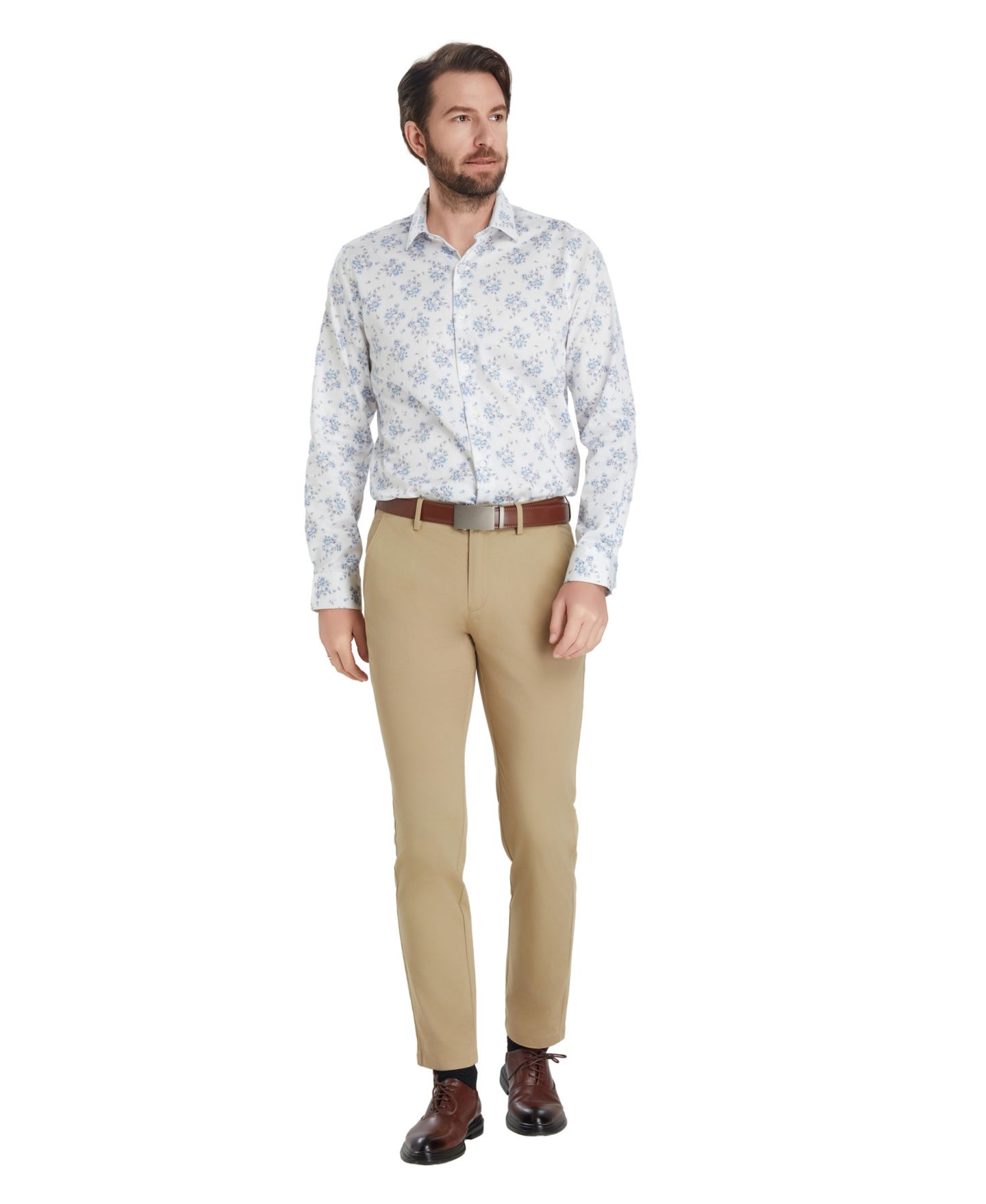 Мужская рубашка Bar III Slim-Fit Spread Collared Dress Shirt, цвет: Белый / Синий — фото 2