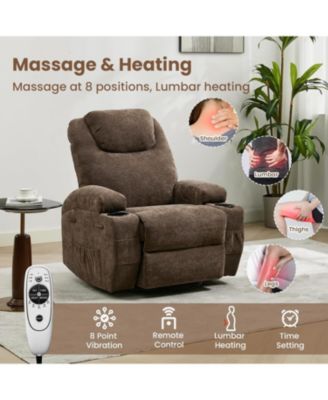 360&deg; Swivel Rocking Recliner Chair, Manual Fabric Nursery Recliner Glider with with Massage and Heating, Extented Footrest