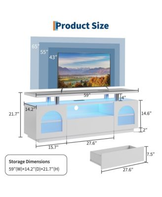 LED TV Stand with Storage, 55/60/65 Inch Entertainment Center with LED Lights, Power Outlets & Adjustable Shelves