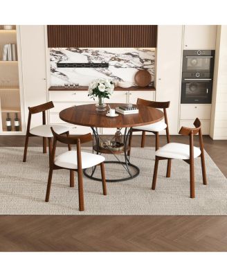 43" Round Extendable Dining Table Set for 4-6 with 4 Solid Wood Chairs
