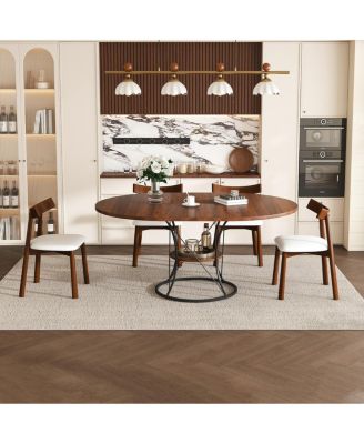 43" Round Extendable Dining Table Set for 4-6 with 4 Solid Wood Chairs