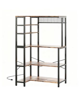 5-Tier Corner Microwave Stand with Storage, Hooks, and Power Outlet