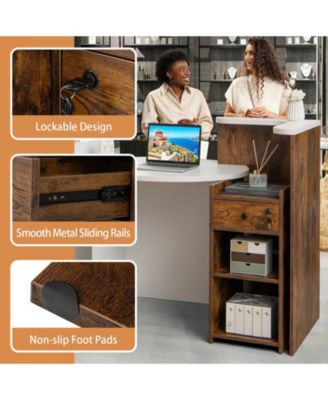 Front Reception Desk with Open Shelf and Drawer