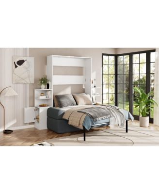  Queen Size Wall Murphy Bed with Sofa and Storage Cabinets