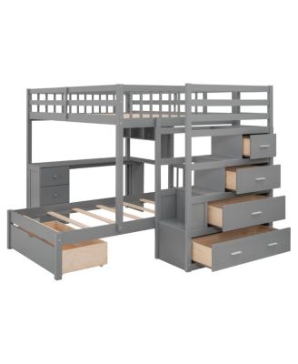 Full Over Twin Bunk Bed with Desk, Drawers and Shelves