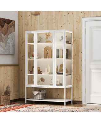 Iron Display Cabinet with Glass Door and LED Lights