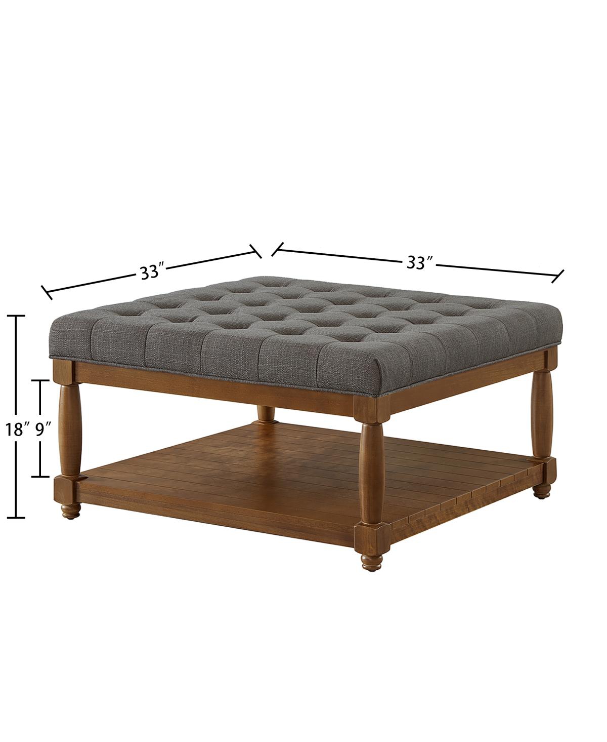 Streamdale Furniture Large Square Tufted Linen Ottoman Coffee Table with Solid Wood Shelf