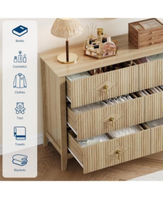 Fluted 6 Drawer Dresser, 47.2" Wide Modern Wooden Chest for Bedroom, Living Room, Entryway, Natural Oak