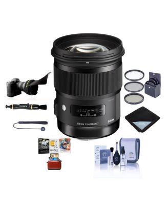 50mm f/1.4 DG HSM Art Lens for Nikon Cameras- Bundle with 77mm Filter Kit, FlexLens Shade, Lens Wrap (19x19), Cleaning Kit, Cap Leash