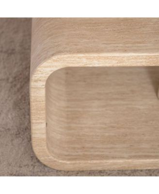 Modern Open-Frame Curved Light Wood Coffee Table with Storage